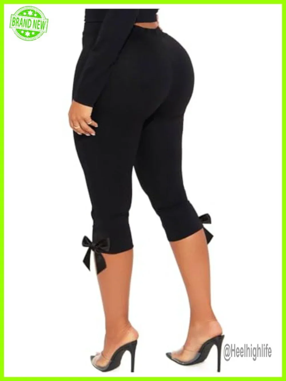 High Waisted Capri Leggings Bow Tie Y2K Cropped Pants